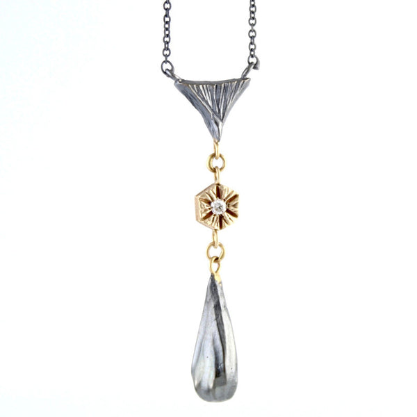 Diamond Hex, Triangle, Tear Necklace by Rebecca Overmann - Fire Opal