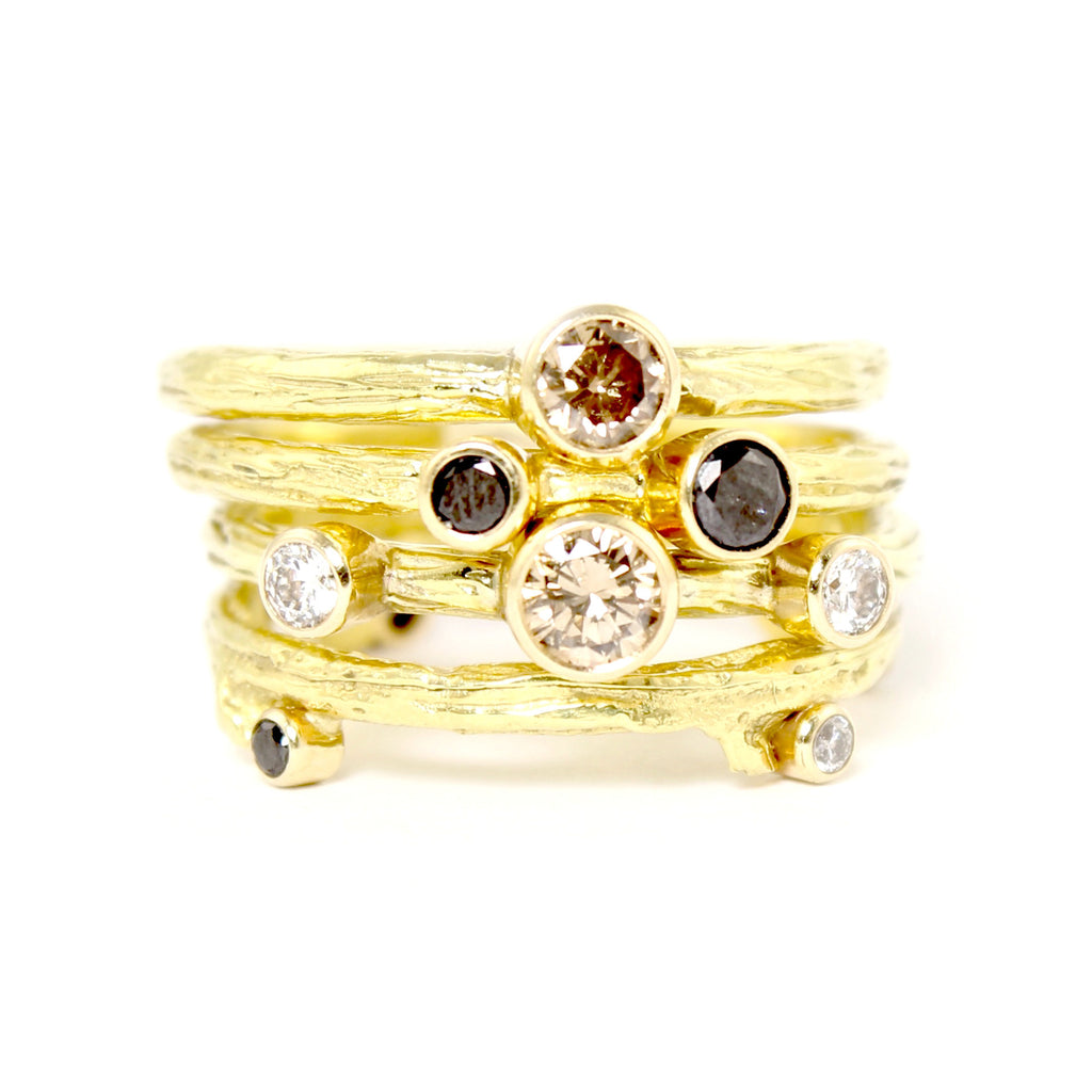 SALE! Cognac and Double White Diamond Pebble Ring in Yellow Gold by Sa ...