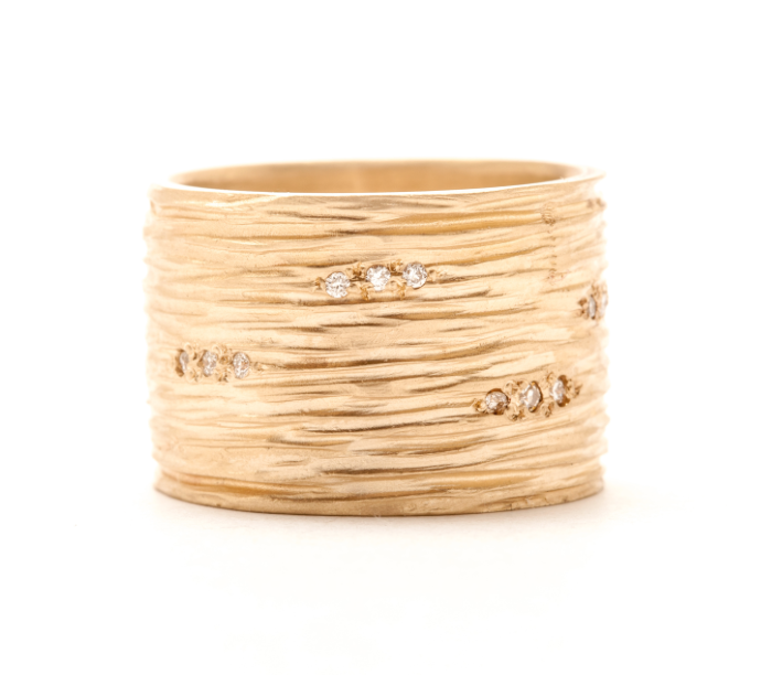 Wide Carved Lines Band by Rebecca Overmann - Fire Opal